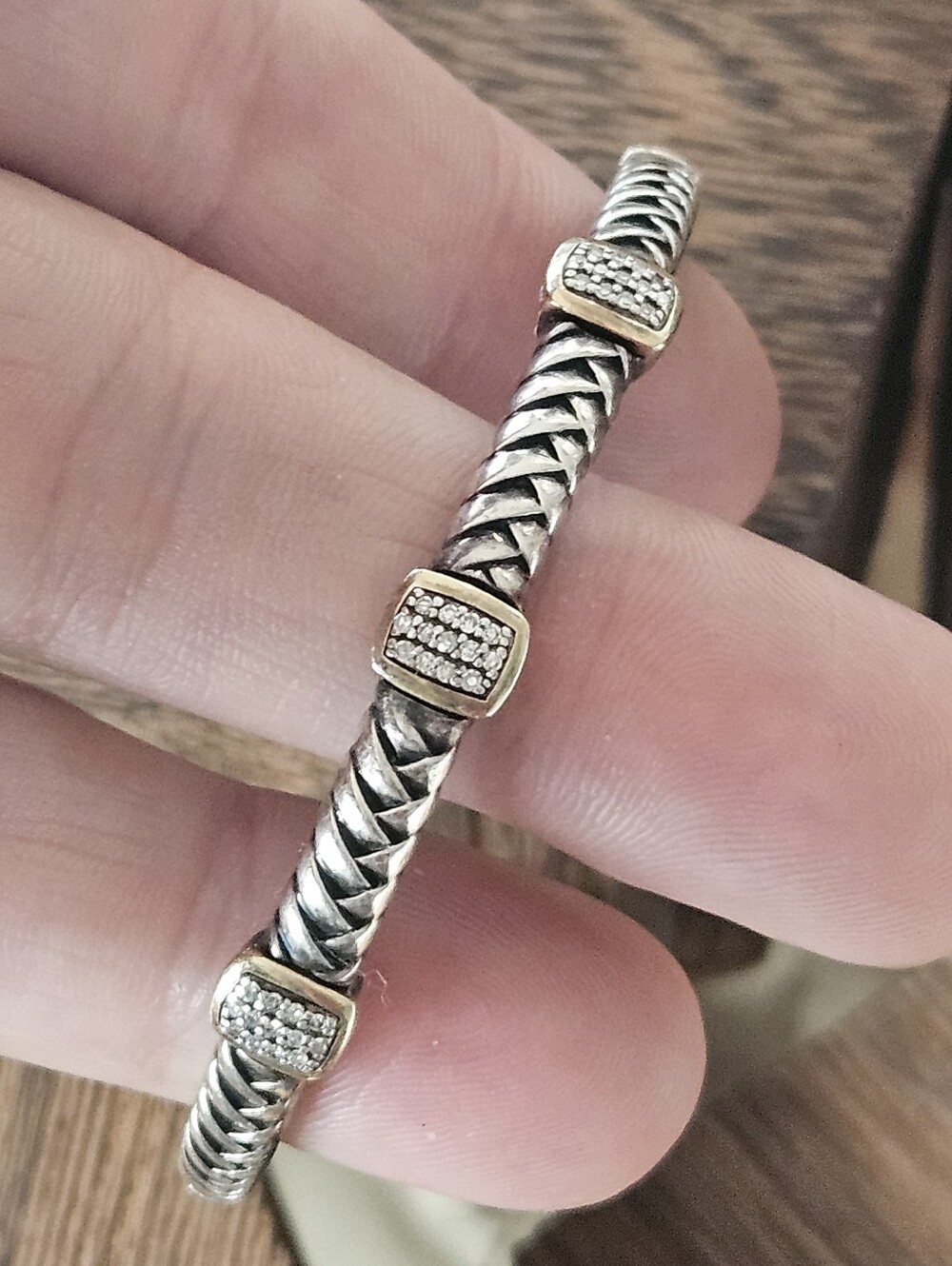 Alwand Vahan 14k Yellow Gold Sterling Silver Braided Bangle Pave Diamonds
